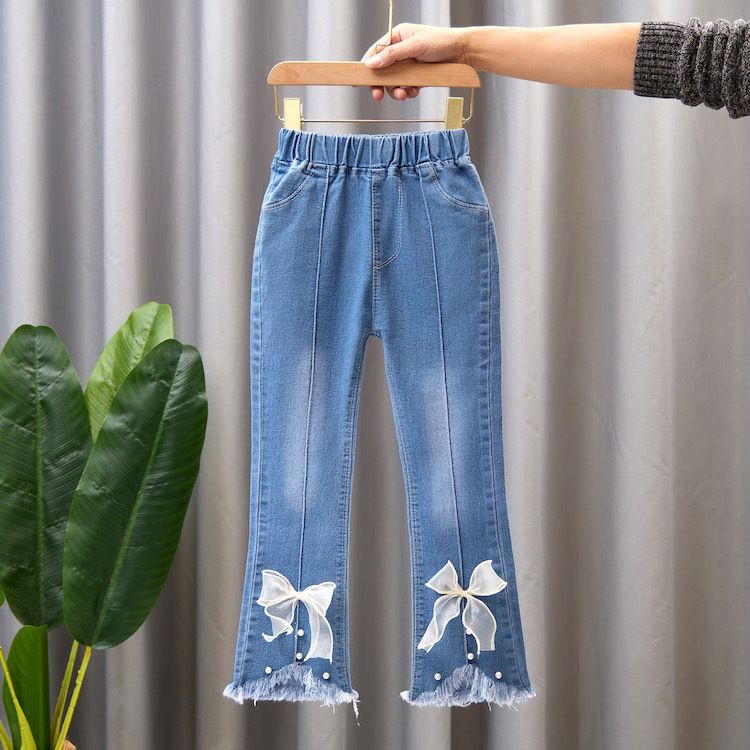 Mother&Kids Jeans per bambine e ragazze Pantaloni larghi a gamba larga per bambine casual e pantaloni lunghi svasati_voghion.com