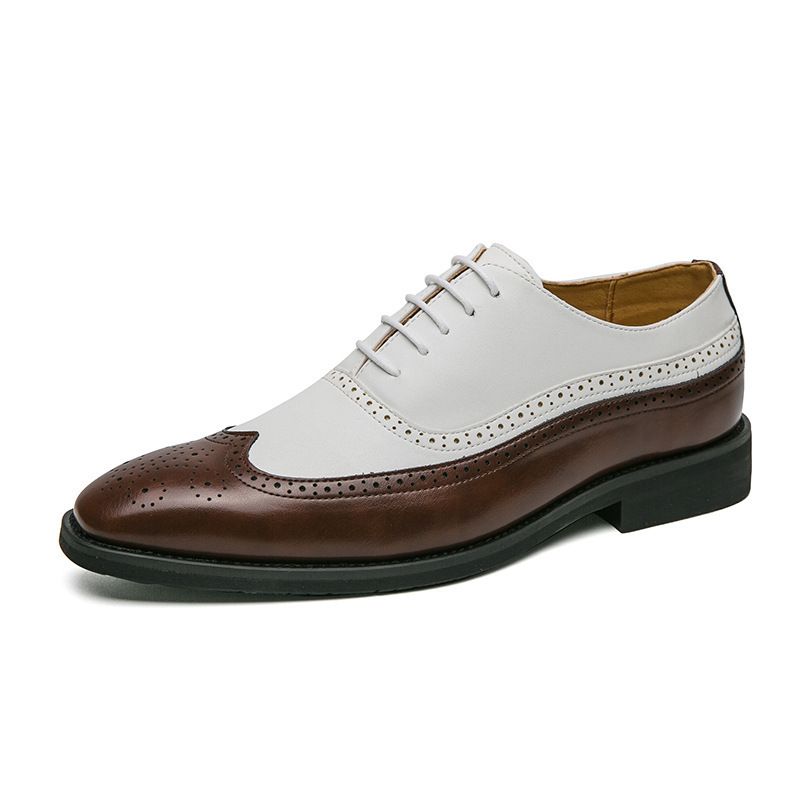 Unbeatable Quality Block Square Toe Leather With Dual Color Matching Men's Shoes, Oversized For Business, Formal And Casual Shoes_voghion.com
