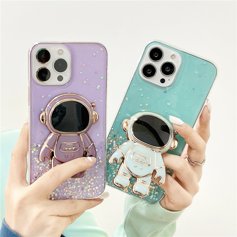 Phone Case On For Xiaomi mi 11 lite Glitter Stars Astronaut Fold Phone Holder Soft Cover mi note 10 10t lite 12 11t 11pr_voghion.com
