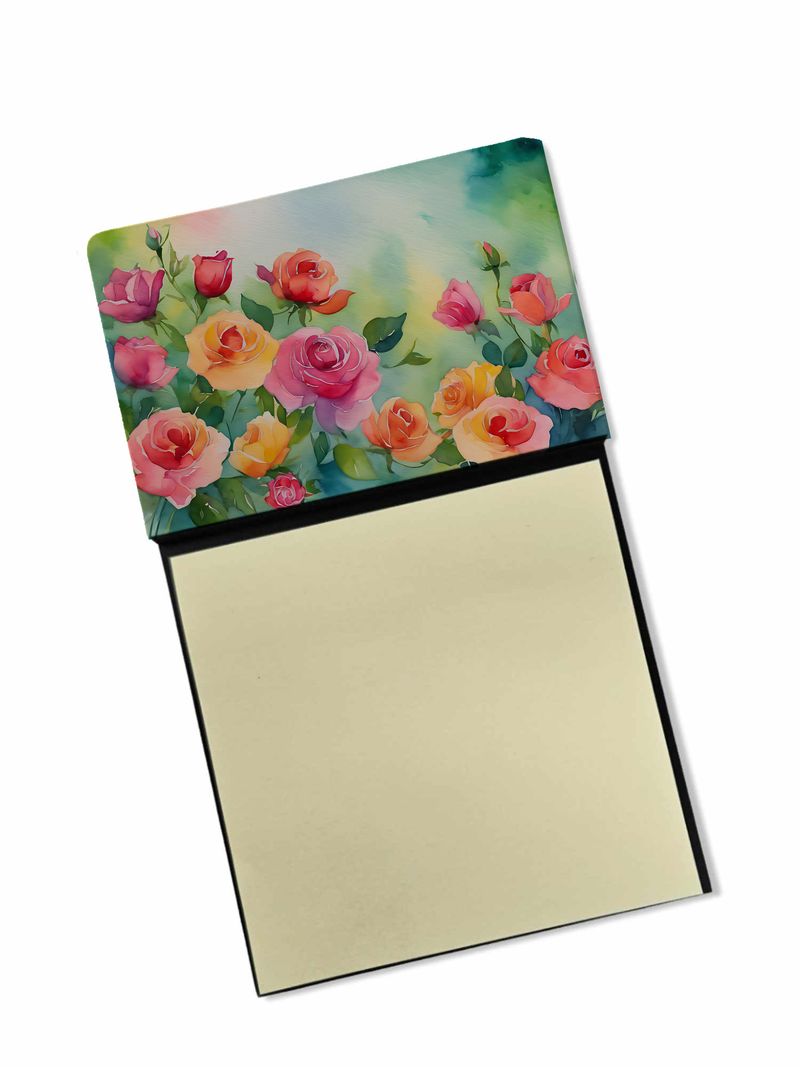 NEW Roses in Watercolor Sticky Note Holder Refillable Dispenser Self-Sticky Note Pads, Memo Pads Blank Desk Accessories_voghion.com