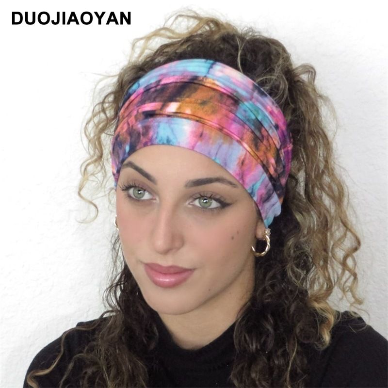 Unisex Knot Headband Color Matching Pattern Printed Sports Headband Fashion Polka Dot Wide Edge Elastic Headband_voghion.com