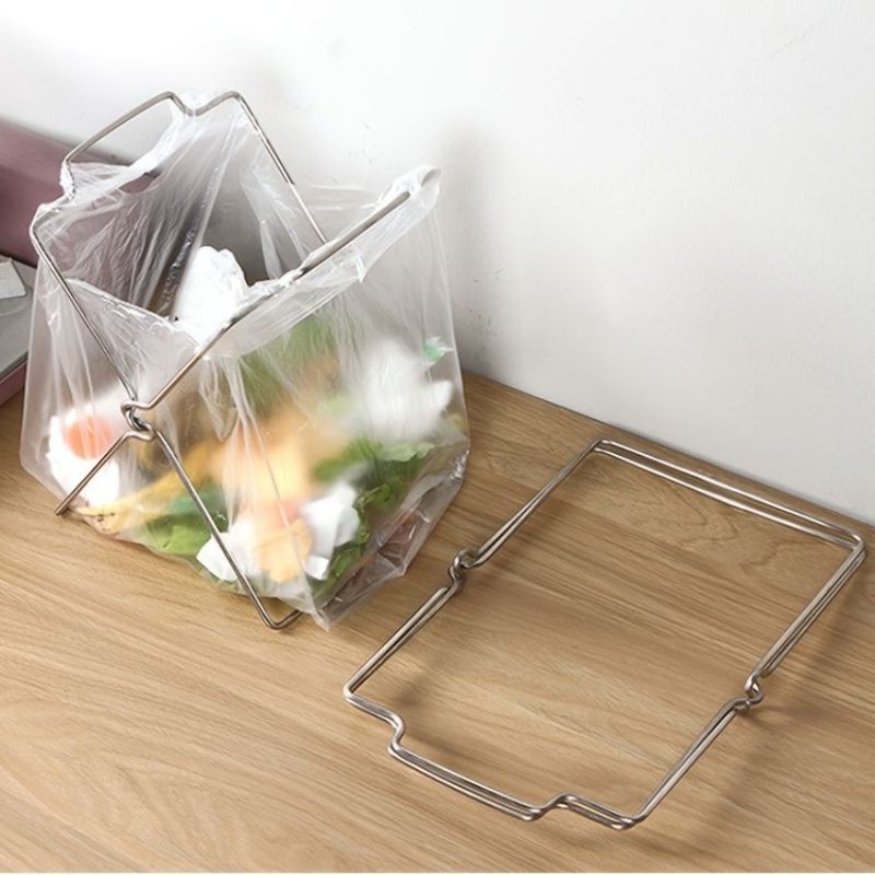 Bag Rack Trash Garbage Foldable Rack Holder For Storage Bag Rag Bathroom Kitchen 1pc Countertop Shelf B Plastic Steel Stainless_voghion.com