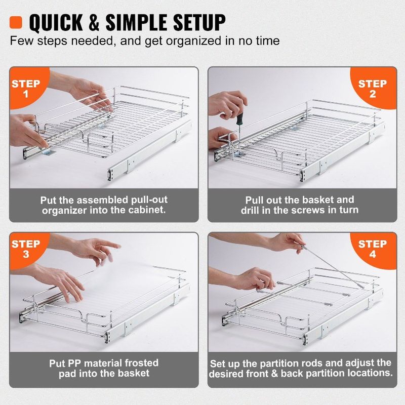 Slide Drawers Pull Drawer Out Duty Cabinet Organizer 17D Pantry Roll Heavy Steel St Out X Shelves Sliding Out 12W ChromePlated_voghion.com