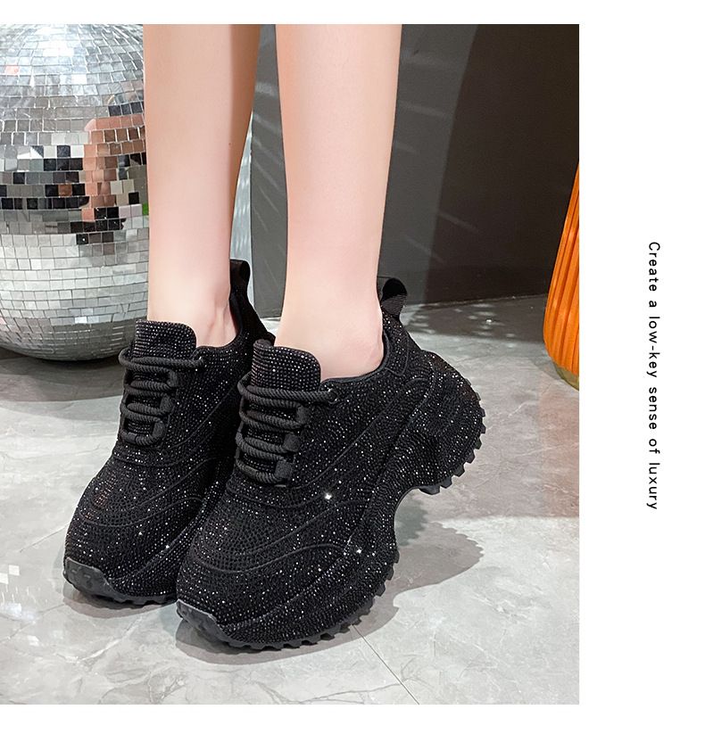 Modische Damen-Sneaker mit Strasssteinen – klobige Plateauschuhe für mehr Körpergröße, atmungsaktives Obermaterial aus PU, lässige und trendige Low-Top-Schnürschuhe_voghion.com