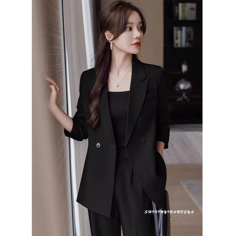 Schwarzer Anzug-Set für Damen, High-End-Feeling, 2025, neuer Frühling und Herbst, lässig, elegant, professionell, formeller Damenblazer_voghion.com