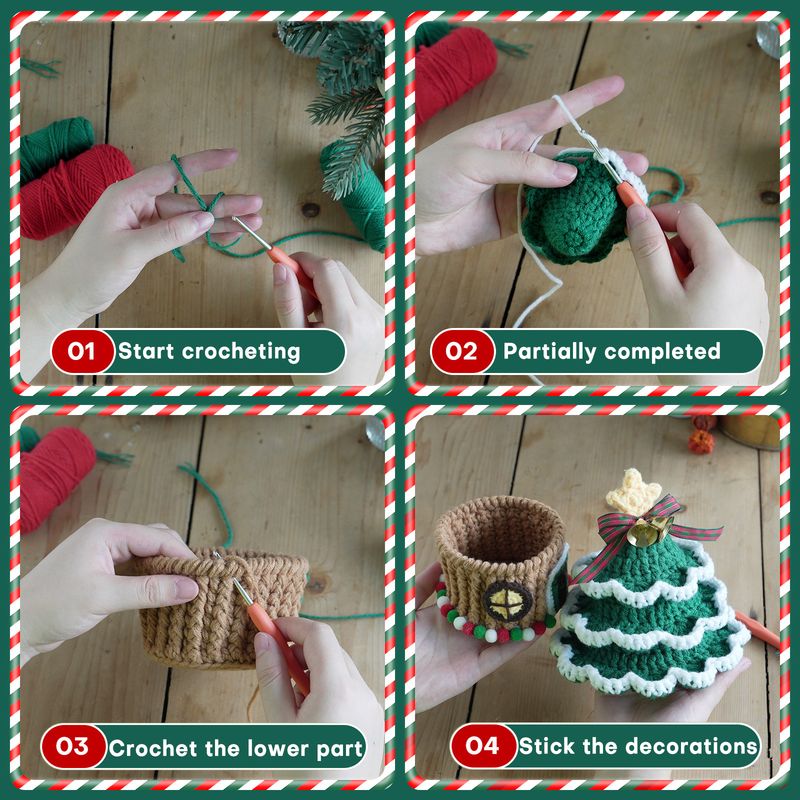Manuel d'instructions en anglais pour Noël Paquet de matériel de crochet Arbre de Noël Ornements de bricolage faits à la main Cadeaux de Noël en gros_voghion.com