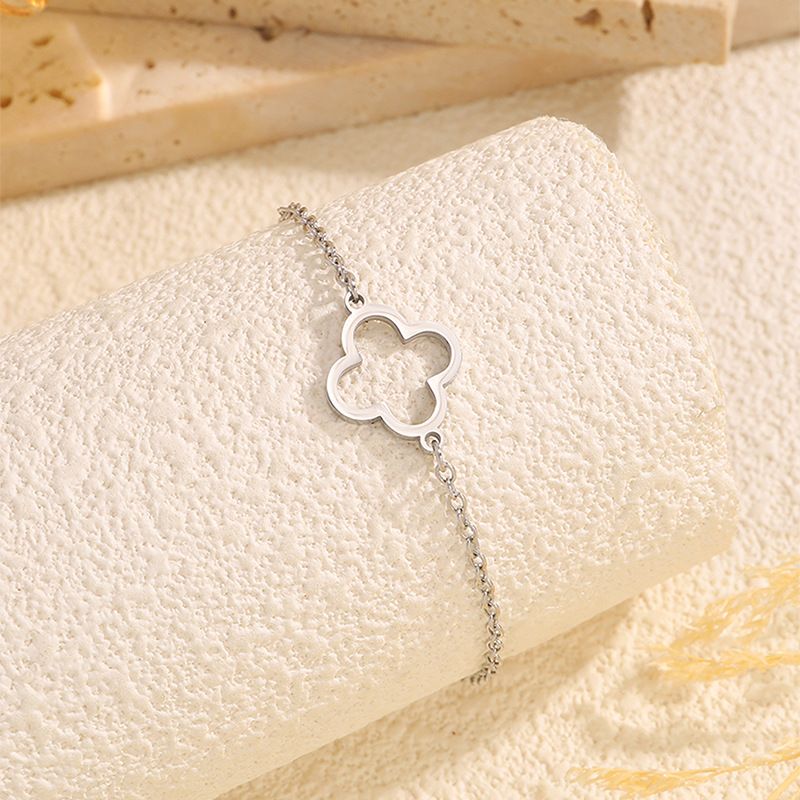 Diamond Bracelet Women Bracelets Gold Titanium Steel Bracelet Fashion Korean Style Simple Plain Titanium Steel Silver For Women Four-Leaf Clover Holl_voghion.com
