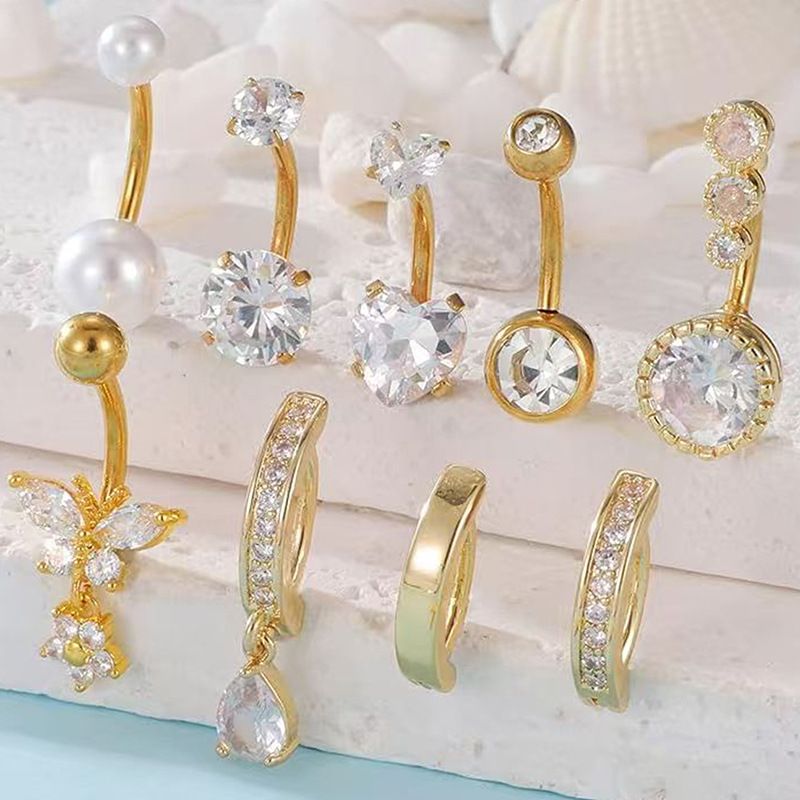 Set di 9 pezzi con anello a mezzaluna e farfalla per piercing all'ombelico_voghion.com