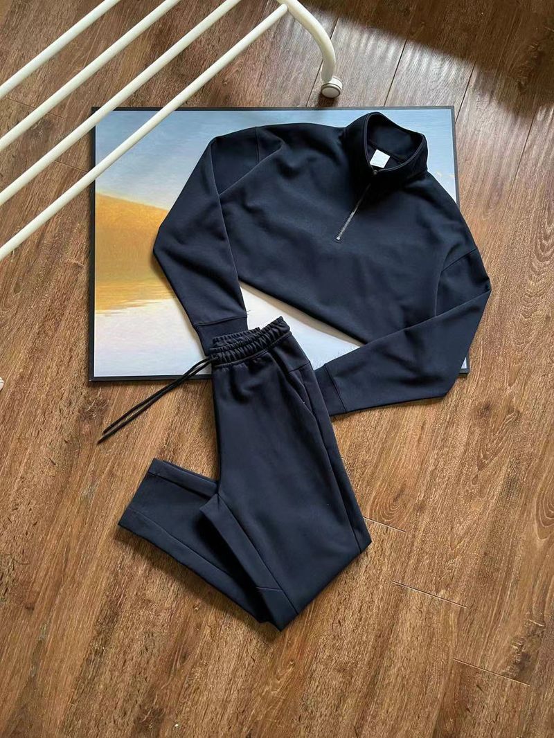 Herbst Neues Casual Sports Half Zipper Hoodie Zweiteiliges Set_voghion.com