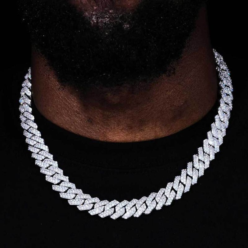 Men's Jewelry Hip Hop Necklace 14mm Copper Inlaid Zircon Diamond Cuban Chain Cross Border Trendy Men's Bracelet Jewelry_voghion.com