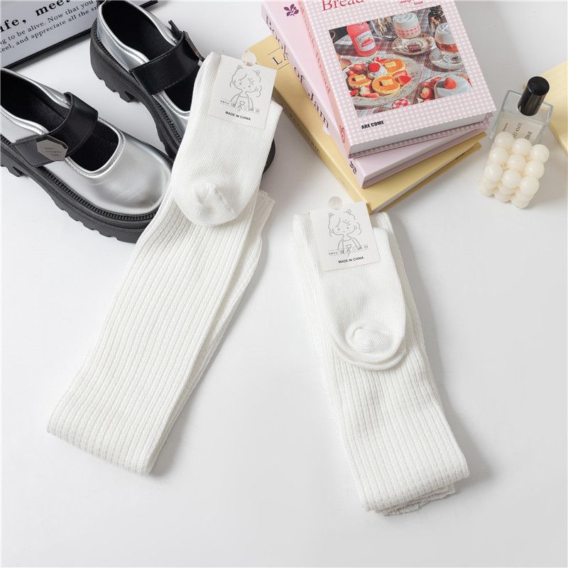 Elephant JK Extended High White Slouch College Style Knee-High Calf Over-the-Knee Long Tube Socks For Women_voghion.com