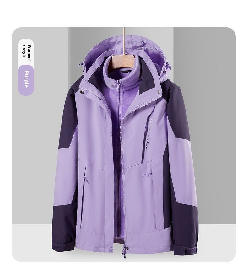 Zweiteiliges Set für den Herbst und Winter im Freien, abnehmbares Fleece für Männer und Frauen, winddichte warme Kapuzenjacke_voghion.com