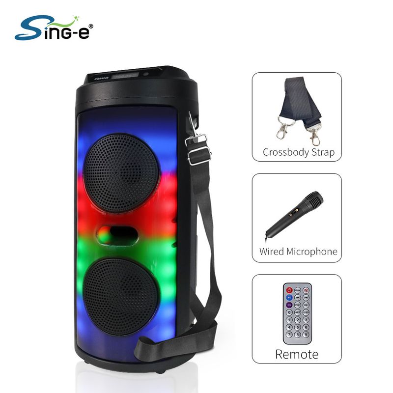 ZQS4248 Dvostruki 4-inčni punjivi stereo vanjski Bluetooth zvučnik s efektom plamena i magičnim svjetlom_voghion.com