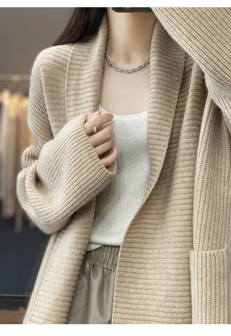 Women's Long Knit Sweater – Oversized Wrap Style (One Size, Gray/Taupe/Camel/Brown,Thick Ribbed Texture, Office-to-Outing Versatility)_voghion.com
