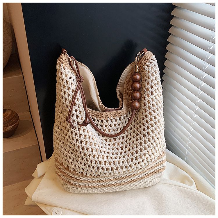 Borsa di paglia intrecciata, borsa in stile festivo, borsa a tracolla in maglia cava alla moda da donna, borsa tote da pendolare di grande capacità_voghion.com