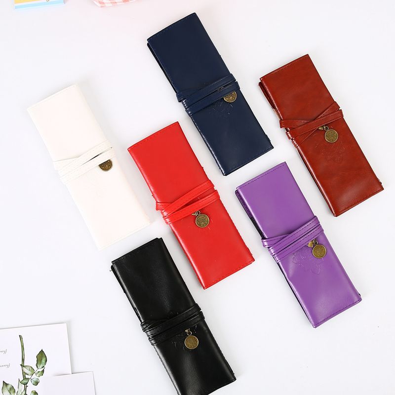 Yaratıcı Etnik Stil PU Deri Alacakaranlık Kalem Çantası Rulo Kalem Perde Kore Retro Basit Büyük Kapasiteli Kırtasiye Kutusu_voghion.com
