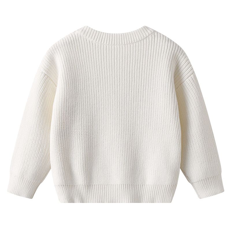 Pull d'hiver en tricot brodé à la main pour bébés et tout-petits – Motif bicolore en coton biologique (66 cm-130 cm, 6 couleurs)_voghion.com