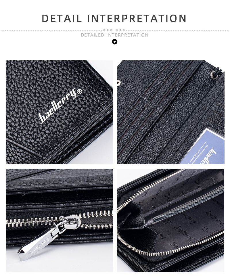 New Men's Wallet Long baellerry Business Casual Litchi Pattern Zipper Clutch Multi-Card Wallet_voghion.com