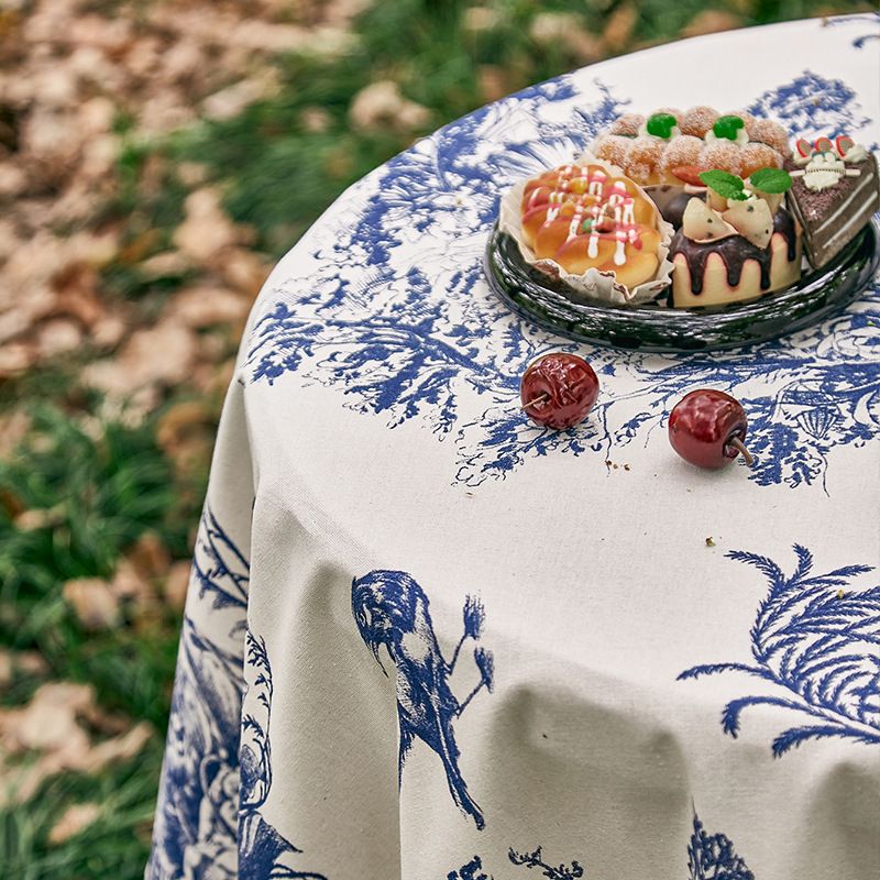 Nordic Abstract Blue Tablecloth – Cotton-Polyester Blend, Slip-Resistant & Durable, Multi-Size Cover For Dining, Coffee Table & Picnic_voghion.com