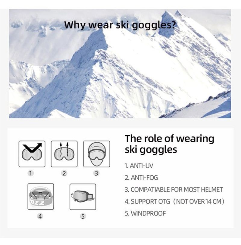COPOZZ Brand Professional Dublu Strat Lentilă Anti-ceață UV400 Ochelari de schi Big Ski Snowboard Bărbați Femei Ochelari de zăpadă_voghion.com