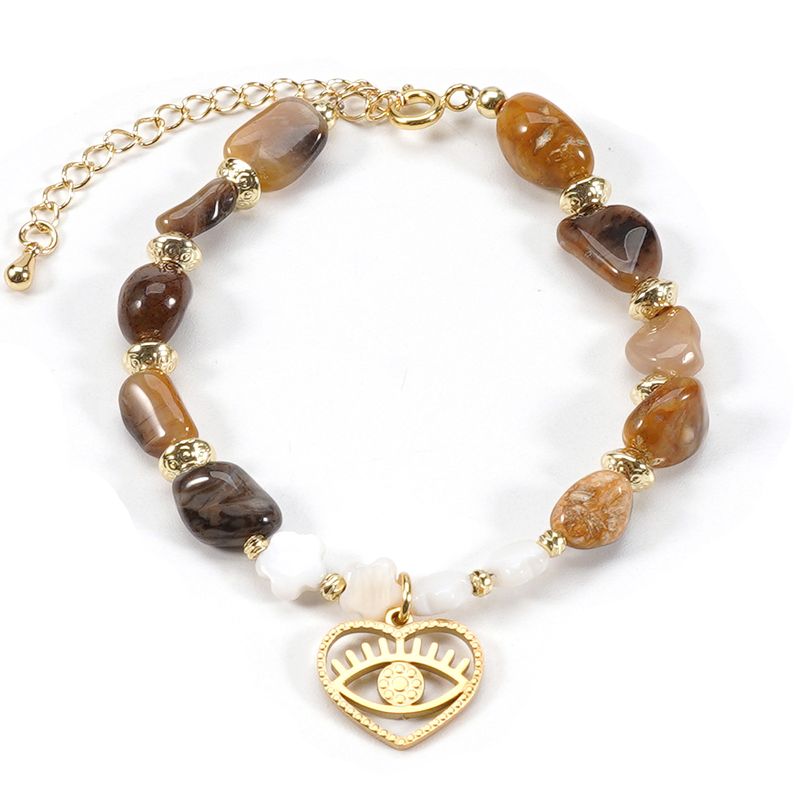 Conjunto de colar e pulseira de pedra natural de opala preta com concha de ameixa e estrela de cinco pontas_voghion.com
