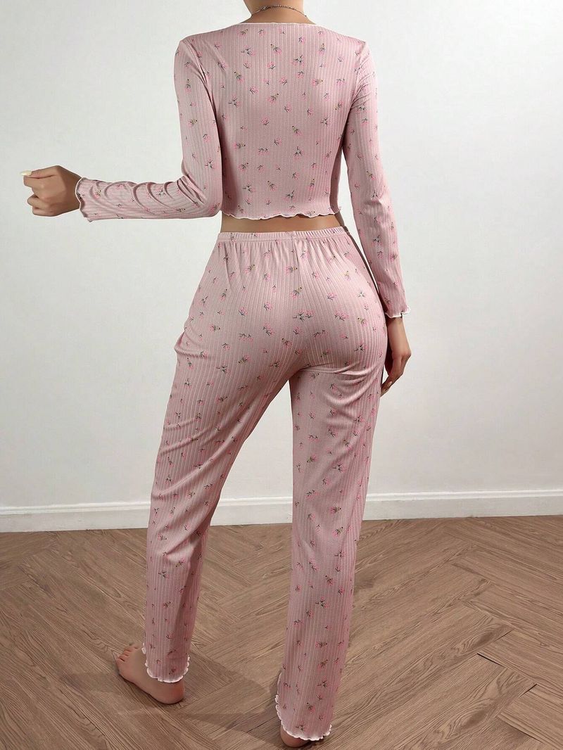 Underwear Home Clothes Casual Printed Trousers Long Sleeveswearable Women's Pajamas Two Piece Set_voghion.com