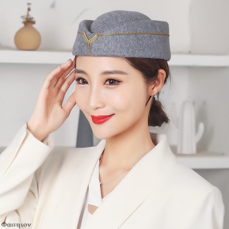 Hot Sale Elegant Stewardess Uniform Hats Wool Felt Berets Hat Cosplay Costume Role Play Prop for Women Fedoras Airline Formal Cap_voghion.com