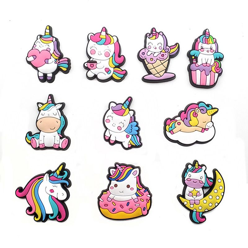 10er Set vun Cartoon Séiss Eenhoorn Schong Blummendekoratioun Schnalle Personaliséiert DIY Gaart Schong Schnalle Accessoiren_voghion.com
