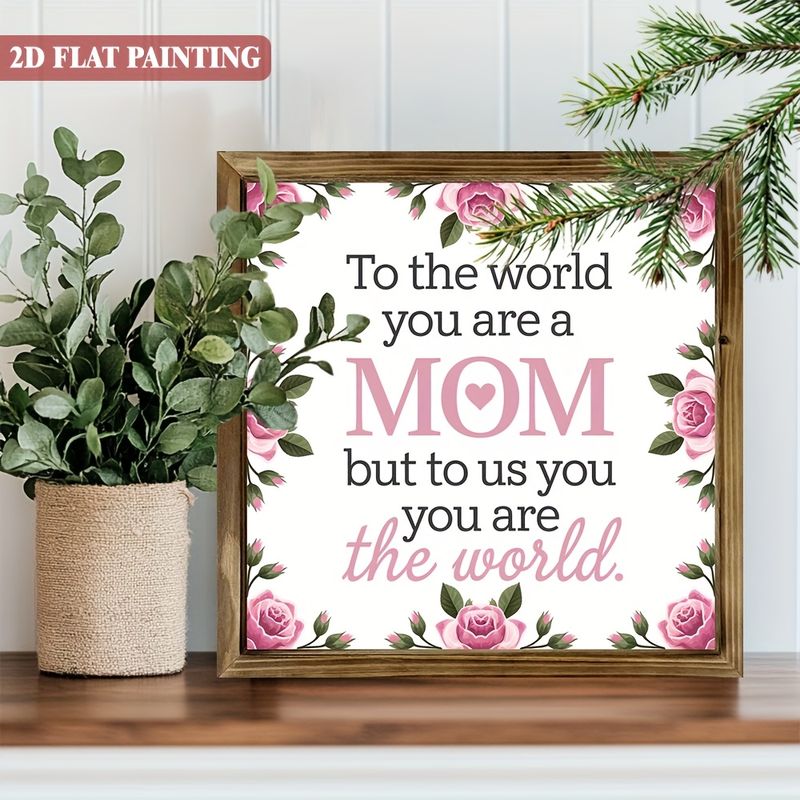 Kwiatowy drewniany znak „Mama” – 8x8" rustykalny obraz w ramce z różowymi kwiatami. Rozgrzewający serce prezent na Dzień Matki lub urodziny dla niej._voghion.com