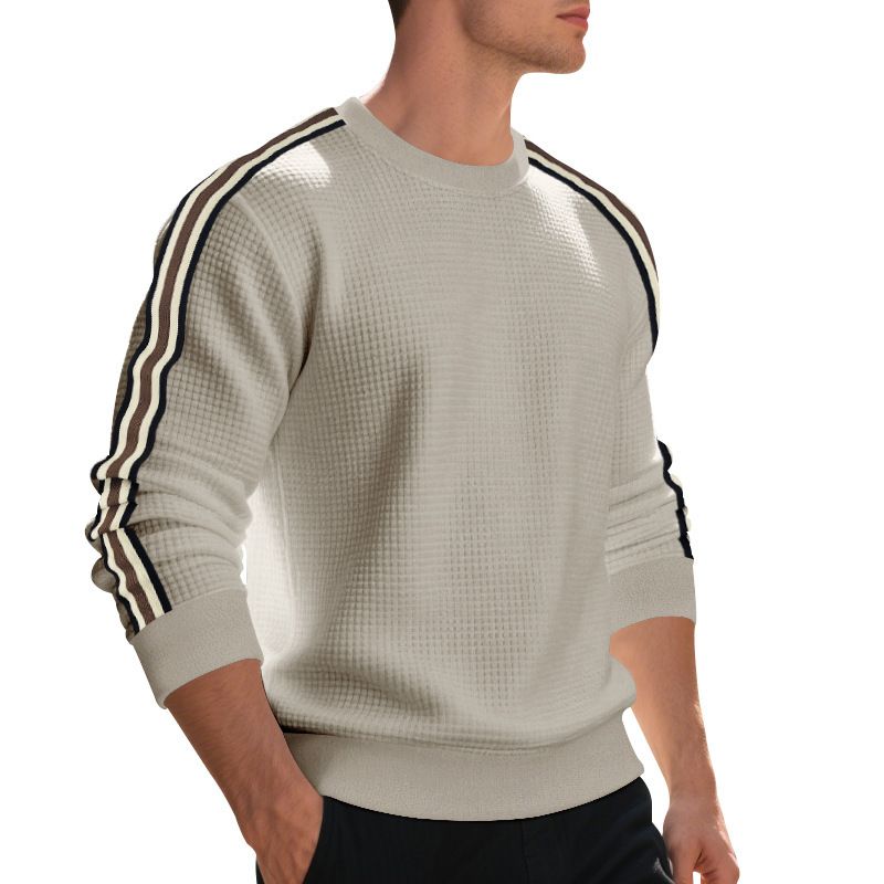 Men's Casual Sweatshirt - Relaxed Fit Crewneck Pullover With Mini Check Pattern | Soft Cotton Blend, Thickened For Spring/Fall_voghion.com