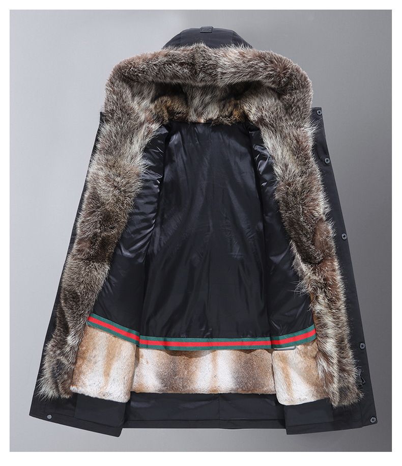 Herenkleding Parker heren vader echtgenoot Amerikaanse wasbeer kraag bontvoering halflange winterjas bont herenjas_voghion.com