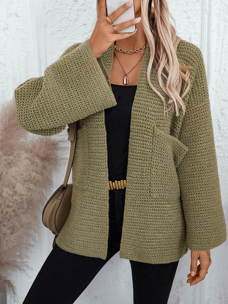 Cardigan tricoté mi-long à col en V pour femme, couleur unie, nouvelle collection automne/hiver_voghion.com