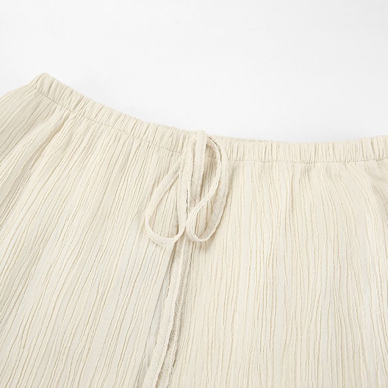 Sieviešu apģērbi Pavasara un vasaras dizains ikdienišķa mežģīņu bikšu komplekts ar V kakla izgriezumu ar augstu vidukli_voghion.com