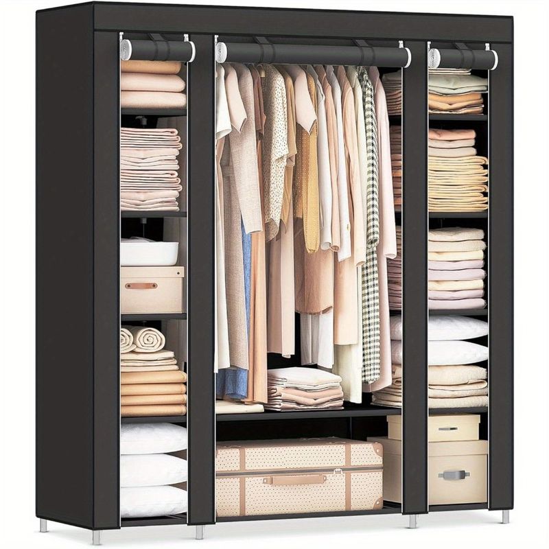 Clothes Woven 59 X Rack Freestanding 17.7 Closet Compartments Storage 1pc NonPortable Cover With 6 Dust X Wardrobe Organizer 12_voghion.com
