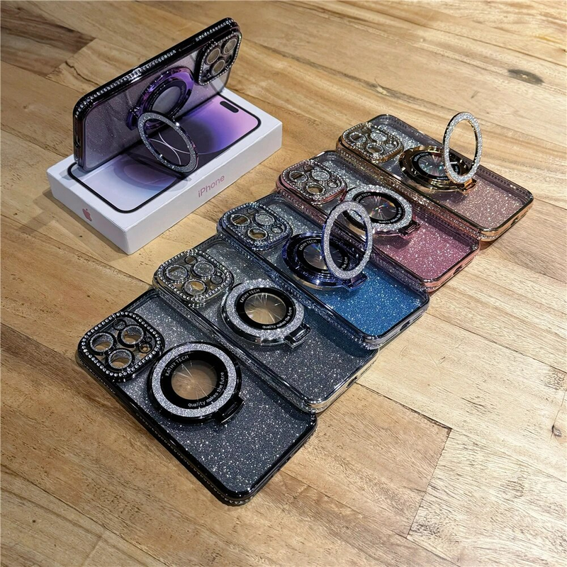 Plating Flash Glitte Magnetic Holde Phone Case Fo IPhone 11 12 13 14 Po Max Bumpe Potecto On 15 Plus_voghion.com