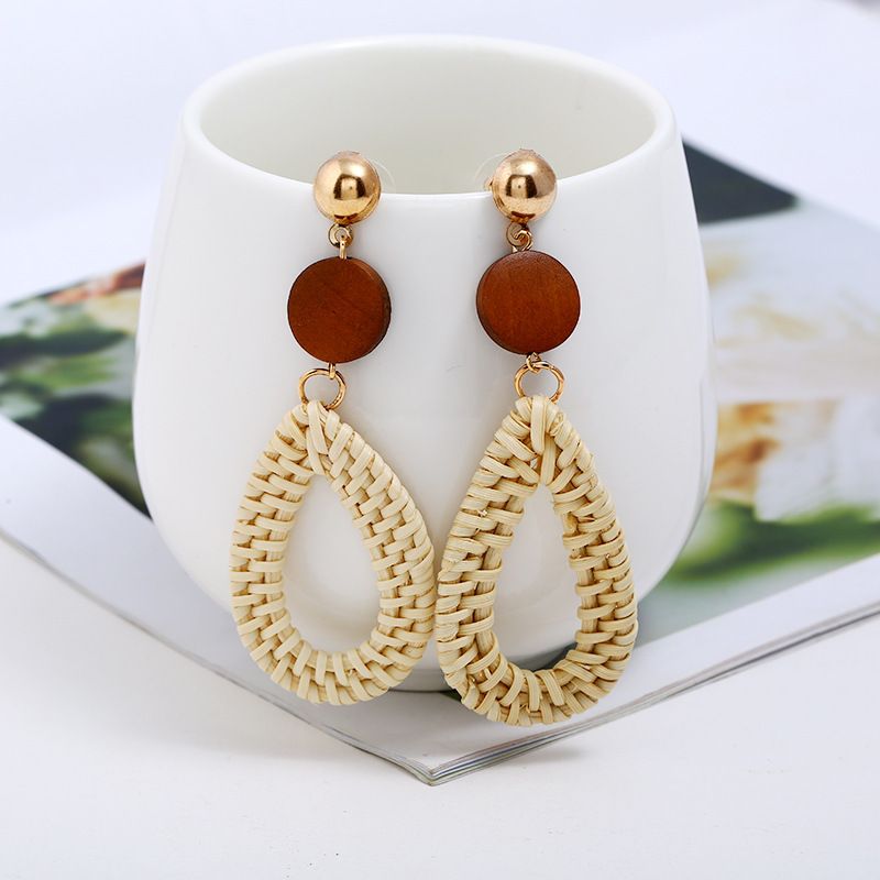 conjunto de brincos de borla hit Novos brincos boêmios Brincos de vime de madeira_voghion.com
