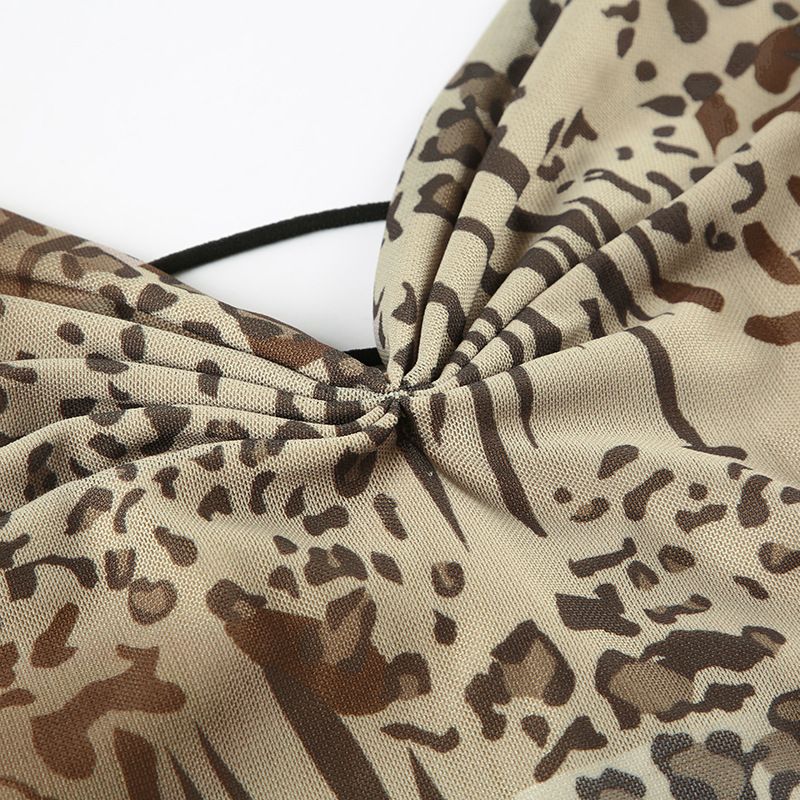 Gilet a rete slim fit senza schienale, stile ragazza piccante alla moda, con bretelle sexy con stampa leopardata e nuovo design appeso al collo._voghion.com