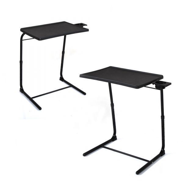 Adjustable TV Tray Table With Cup Holder; Folding TV Dinner Table With 6 Height And 3 Tilt Angle Adjustments_voghion.com