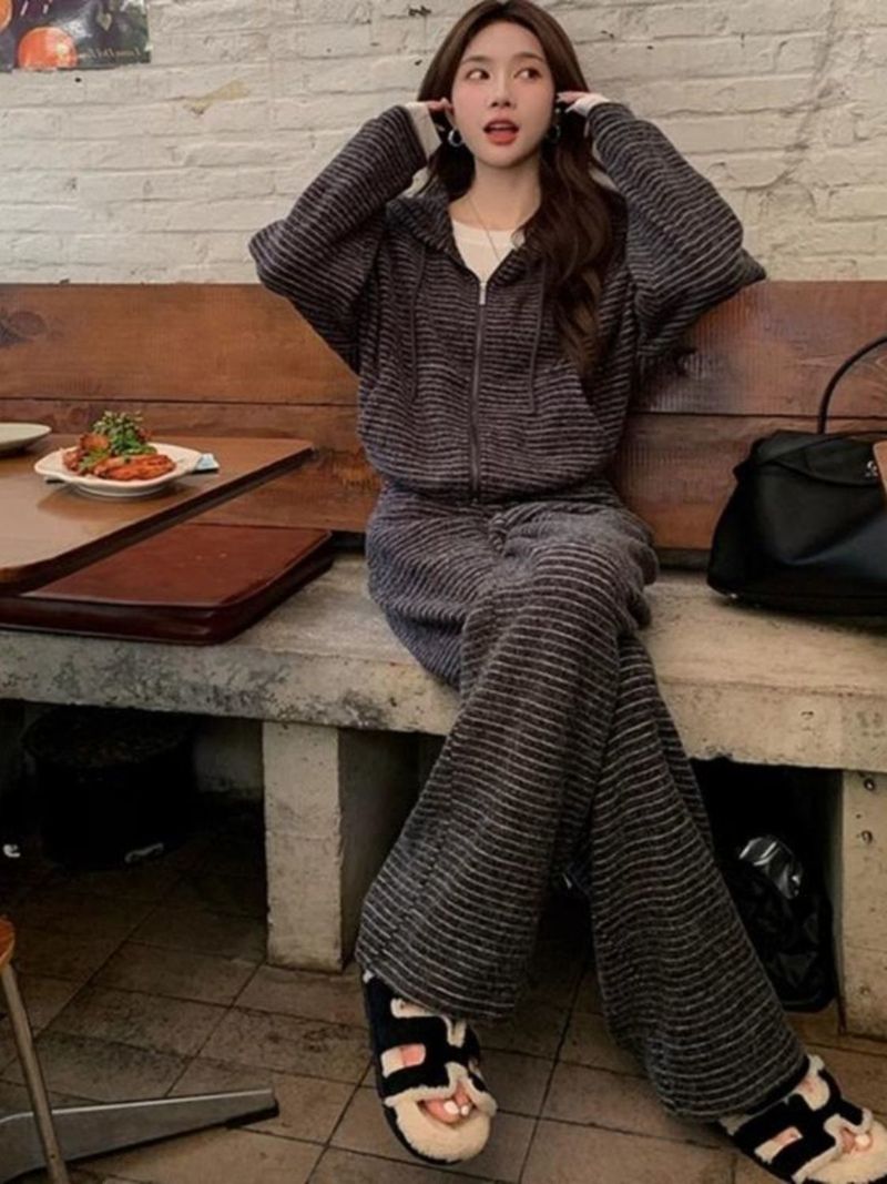Plus Size Women's Clothing 150kg New Spring Autumn Slimming Sports Casual Sweatshirt And Wide-Leg Pants Two-Piece Set_voghion.com