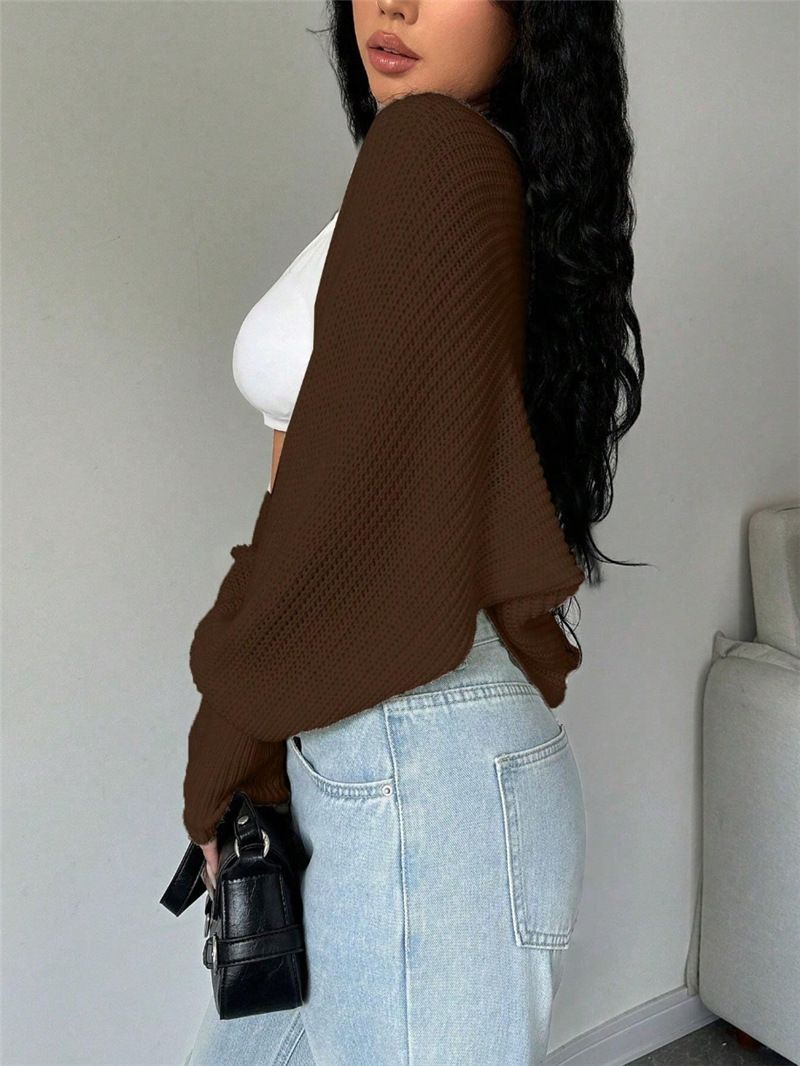 Oversized gebreide cardigan met vleermuismouwen voor dames - Zachte, getailleerde trui van acryl, lichtgewicht laagjesstuk voor streetwear-mode_voghion.com
