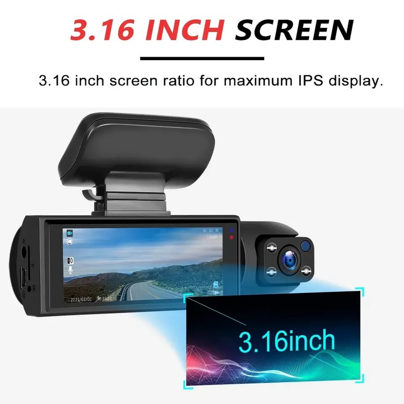 Cámara De Tablero Frontal E Interior Con Tarjeta SD 32G, Cámara De Tablero 1080P De 3.16 Pulgadas, Sensor G De Alta DefiniciónVisión Nocturna Grabación En Bucle Gran Angular DVR Para Auto_voghion.com