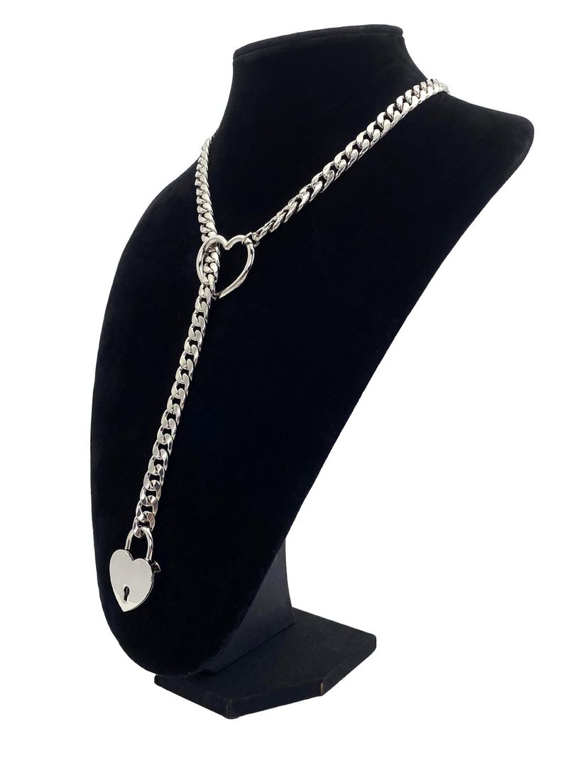 Collana lunga cubana punk rock con anello a forma di cuore in ottone placcato oro autentico, di tendenza hip hop e di tendenza._voghion.com