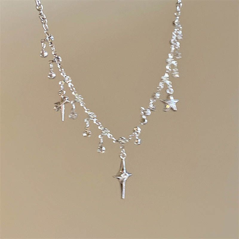 Hot Sales Fashion Chic Cross Cstal Zircon Pendant Tassel Necklace for Women Girls Clavicle Chain Accessories Aesthetic y2k_voghion.com