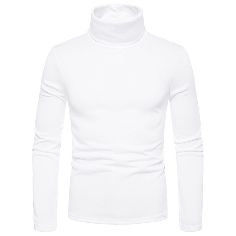 Autumn And Winter Hoodie Men Solid Color Plus Fleece Pullover Turtleneck T-shirt Primer Fleece Hoodie Men_voghion.com