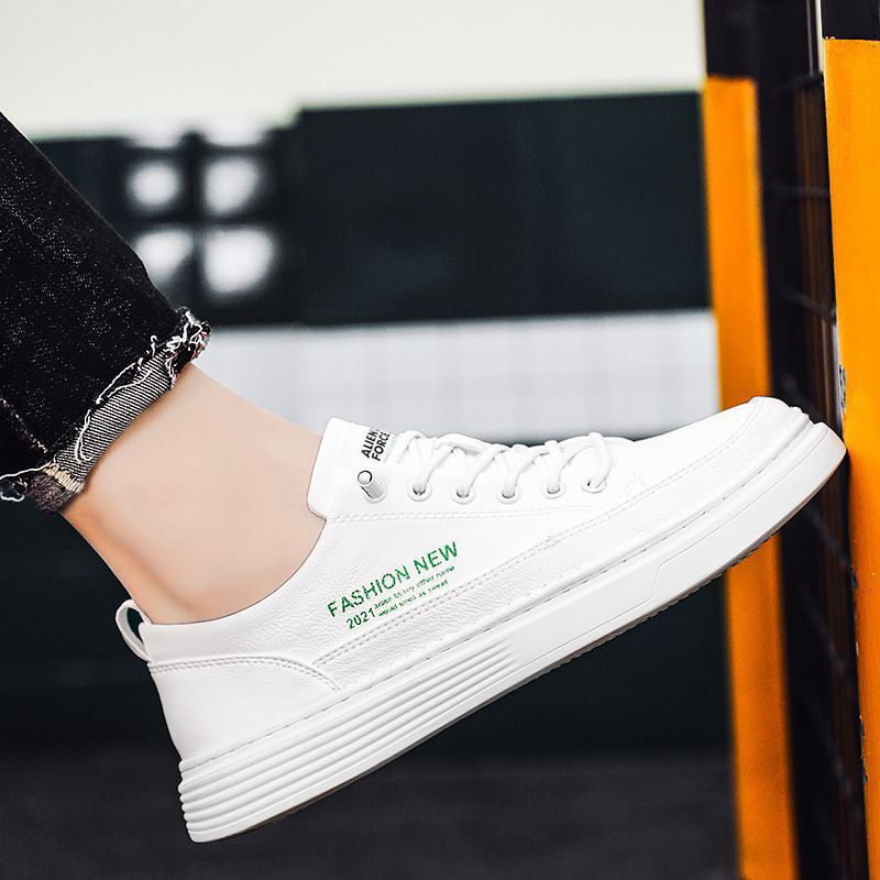 Weiches Rindsleder Vielseitige Herren Casual Board Weiche Sohle Sport Koreanische Version Trendy Weiße Lederschuhe Herren_voghion.com