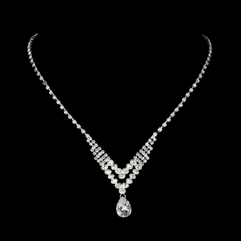 Set di gioielli da sposa - Collana e orecchini in zircone argento (semplice design a cuore, eleganti accessori da sposa)_voghion.com