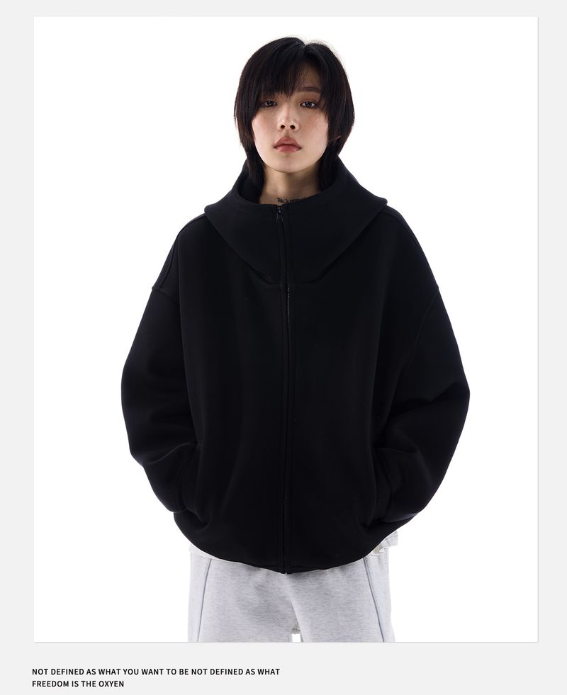 Loose Culture Oversized Air Layer Gray Hoodie Autumn Winter Unisex Style Jacket For Women_voghion.com