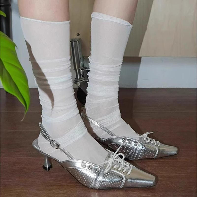 Genuine Leather Bowknot Closed-Toe Sandals 2025 New Style Cat Eye Pointed Toe Single Shoes Elegant Strappy High Heels_voghion.com