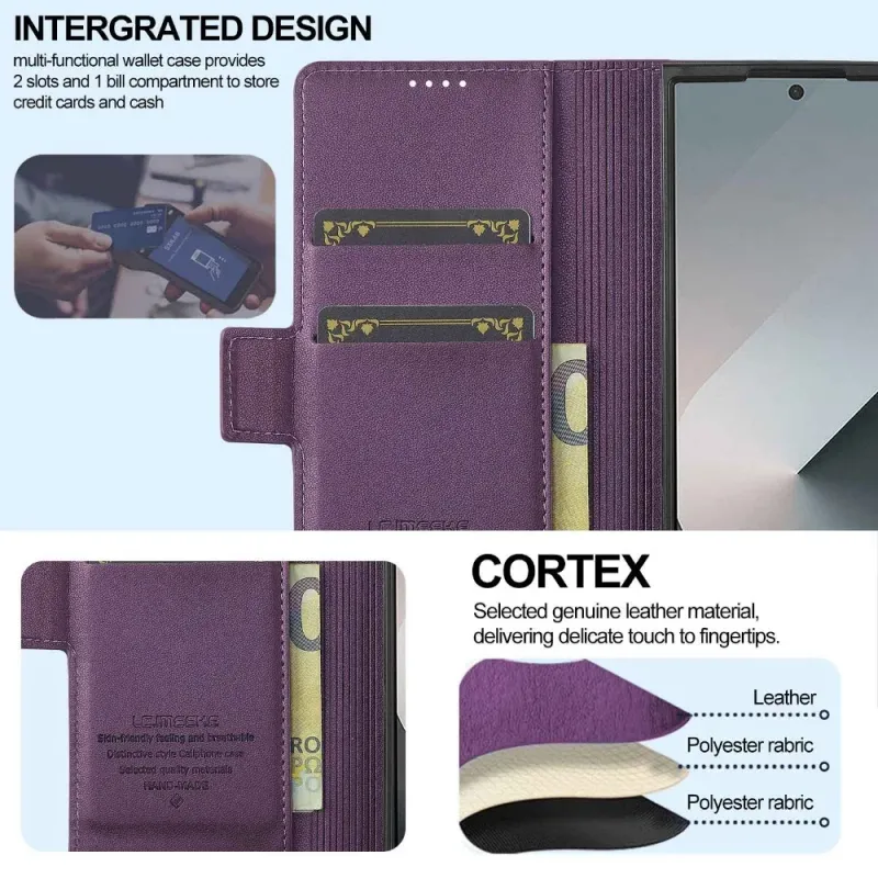 Capa de couro empresarial com suporte para caneta e compartimento para cartões para Samsung Z Fold 6, 5, 4, 3, 6, 5, 4 e 3, 5G_voghion.com