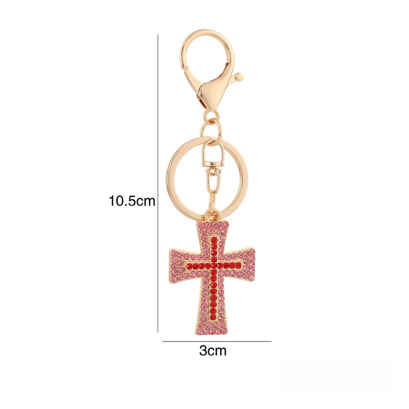 New Bag Car Key Ring Pendant Alloy Inlaid Cross Keychain_voghion.com